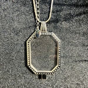 Silver Octagon Locket Necklace with Crystal Accents